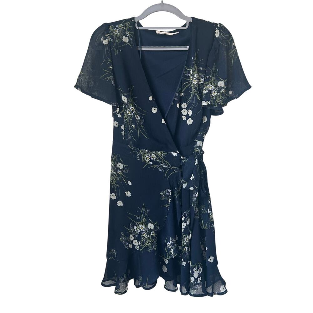Francesca's Navy Blue Floral Wrap Dress - Small